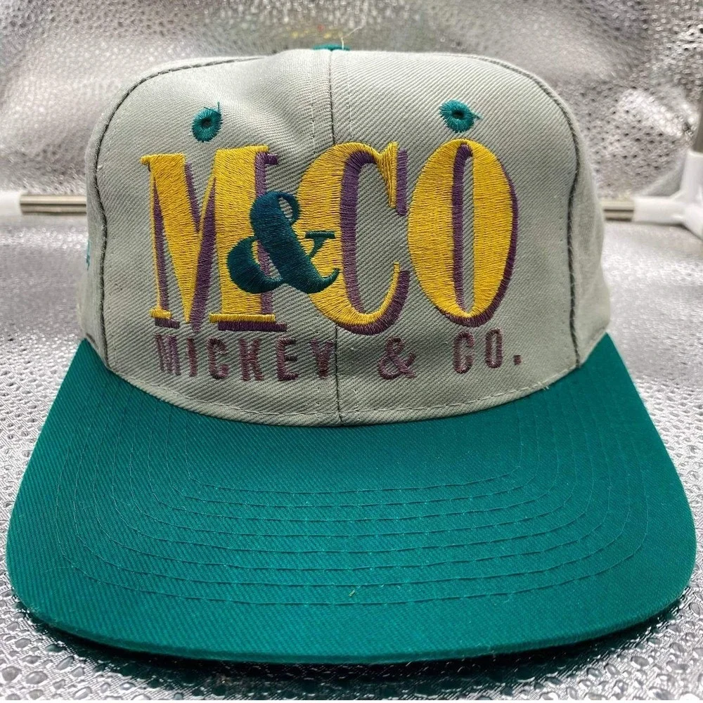 Vintage Mickey & Co Disney Hat Men Green Snapback Embroidered Spell Out Logo Cap